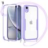 Jrkvniv Cover per iPhone XR con Cordino,360 Gradi Trasparente Custodiacon con Protezione Schermo Integrata,Bumper Rugged Custodia con Regolabile Tracolla Corda Collana per 6.1-Viola