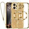 Kokio Glitter Magnetica Cover per iPhone 16 Pro Max con Cordino, Compatibile con MagSafe, Brillantini Sottile Silicone TPU Antiurto Custodia per iPhone 16 Pro Max con 2 Vetro Temperato Bumper, Oro