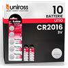 Uniross Pile Batteria Bottone CR2016 Lithium 3V al Litio Lunga Durata Mantenimento Carica Fino a 5 Anni Senza Mercurio e Cadmio - 2 Blister da 5 Batterie