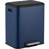 Relaxdays Pattumiera a Pedale da Cucina, 2 Scomparti 15 L, Cestino Raccolta Carta e Plastica, Chiusura Silenziosa, Blu