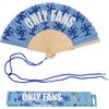 Fisura - Ventaglio originale con messaggio "Only f*ns". Accessorio pieghevole in legno moderno e colorato blu con stampa ventagli. Laccetto incluso. Idea regalo simpatica. Dimensioni 42,5 x 23 cm