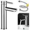 GOEDCH Rubinetto per Acqua Fredda per Ospiti: Rubinetto per Bagno Premium con Tubo di Collegamento da 80 CM, Rubinetto in Acciaio Inox per Lavandini Piccoli, Rubinetto a Colonna Monocomando