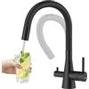 DAYONE Rubinetto Cucina 3 Vie, Rubinetto Cucina 3 in 1 Doppia Manopola, Tubo Flessibile Pieghevole Non Estraibile, Ugello Rimovibile, Acciaio SUS304, Nero Opaco