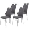 Hela Tische, Set di 4 sedie per sala da pranzo modello Andrea, rivestimento in similpelle grigio, struttura in tubo tondo cromato, 100 x 43 x 64 cm