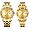 JewelryWe Coppia di orologi da polso al quarzo, analogico, per partner, amicizia, business, casual, in acciaio inox, con lancette luminose, regalo per San Valentino, per lui e lei