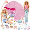 Carreuty 35 vestiti per bambole, set da campeggio compatibile con Barbie, 1 tenda 4 indumenti, 12 pic-nic, set di giocattoli 15 accessori per esterni, 2 scarpe per bambole da 11,5 pollici, regalo per ragazze