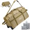 YOODI 100L XXL Grande Borsone da Viaggio Pieghevole con Ruote con Borsa da Toilette e Sacca per Scarpe 70x35x40cm Impermeabile Oxford Borsa Sportiva da Viaggio con Manici e Tracolla Uomo e Donna, Kaki