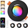 GeyouLux Faretti da Incasso LED RGB, Faretti Intelligenti 230V 2700K-6500K Dimmerabili con APP e telecomando, 68-80mm 5W IP44 Plafoniere, Orientabili a 45° Faretti da Incasso Neri per Bagno, 4 Pezzi