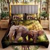 Homemissing Copriletto trapuntato con elefanti, stile bohémien, con elefante e neonato, per bambini, ragazzi e ragazze, decorazione esotica, set copripiumino 3D con animali selvatici, 3 pezzi, per letto king size