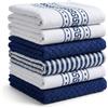 BOSKIMO Strofinacci da cucina in cotone premium - Set di 6 strofinacci da cucina in microfibra e spugna, strofinacci da cucina in cotone assorbenti, panni per la pulizia unguento blu
