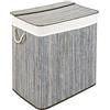 PANA® ECO Cesto portabiancheria in bambù con coperchio (72 L) - Contenitore pieghevole con sacco interno estraibile - Colore: Grigio pietra (40x30x60 cm)