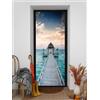 FLFK 3D Ponte in legno di mare Autoadesiva Adesivo per porta 77x200cm(Set di 2 fogli)-Murale Foto Adesivo da parete decalcomania Salotto Camera da letto arredamento