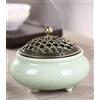 YHZPDP Porta incenso in ceramica vintage con coperchio in metallo e porta bastoncini incenso refrattario, rotondo, in porcellana cinese, ciotola per incenso per la meditazione a casa, soggiorno, ufficio