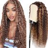 Weeybay Parrucca di capelli veri Curly Wave capelli umani Parrucca senza colla facile da indossare 4X1 chiusura a rete parrucche da donna con capelli di bambino evidenziati marrone schiarito 60 cm