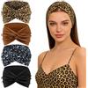 LuminaVerde Fascia per Capelli Donna, 3 Pezzi Fascia Larga Boho Fascia Turbante Elastica Nodo Yoga Fitness Estiva Accessorio Capelli Leopardo