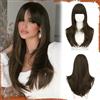 Sofeiyan Parrucche Lunga Layered Con Frange Lisci per Donna,Parrucche Sintetiche Resistenti al Calore Naturale Dritta Parrucche con Frangia per Halloween/Party,60 cm Castano Scuro Cenere