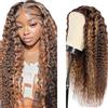 Weeybay parrucca di capelli veri Curly Wave capelli umani parrucca senza colla facile da indossare chiusura a rete 4X1 per donna con capelli di bambino evidenziati e schiariti marrone, lunghezza 56 cm