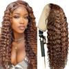 Weeybay Parrucca di capelli umani veri Deep Wave, senza colla, Wear and Go, 4x1 chiusura in pizzo, da donna, con Baby Hair, nodo sbiancato, colore castano con highlights, 66 cm