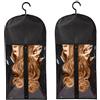 HAOXYO 2 Pezzi Sacchetto Porta Parrucche Portatili,Antipolvere Borse Porta Parrucche con Gancio,Custodia Protettiva per Estensione dei Capelli,Accessori per Parrucche per Capelli da Donna (Nero)