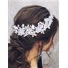 IYOU Nuziale Matrimonio Vite per capelli Argento Fiori Cerchietti Perle Comunione Sposa Damigella D'onore Accessori per Capelli per Donne e Ragazze