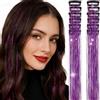 HAOXYO 12 Pezzi Extension Capelli Glitter Clip Viola, Kit Accessori per Capelli con Tinsel e Glitter per Feste, Festival e Eventi Speciali, per Donne, Ragazze e Bambine