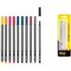 Idena 516113 - Fineliner in astuccio, larghezza linea 0,4 mm, 10 colori diversi, 1 set & 602121 - Righello in alluminio, 15 cm, argento, 1 pz.