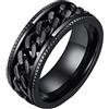 HIJONES 8MM Biker Catena Spinner Anello da Uomo in Acciaio Inossidabile Bordi Scanalati Nero Taglia 22