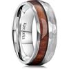 King Will NATURE 8 mm Anello in titanio nero/argento con inserto in legno, anello nuziale da uomo, Z+1(69.74mm), Titanio, Non pietra preziosa