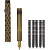 SIPLIV Penna Stilografica in Bronzo Paragrafo Corto Tasca Mini Penna Stilografica da Viaggio con 20 Pezzi Cartucce di Inchiostro Nero - Rombo, Pennino Fine in Iridio (0,50mm)