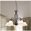 TRIO LIGHTING RUSTICA LAMPADARIO A 5 LUCI IN METALLO COLOR RUGGINE CON DIFFUSORI IN VETRO BIANCO D60 CM