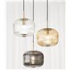 ONDALUCE CICIRIELLO ODETTE SOSPENSIONE VINTAGE ROTONDA CON 3 LUCI IN VETRO SOFFIATO RIGATO FUME, AMBRA E TRASPARENTE