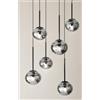 ONDALUCE CICIRIELLO JEWEL SOSPENSIONE 6 LUCI NERA O ORO CON SFERE IN VETRO FUME O BIANCO MODERNA LAMPADINE ATTACCO E14