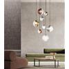 ONDALUCE CICIRIELLO BELLA SOSPENSIONE CON BASE NERA E CON 8 SFERE IN VETRO SOFFIATO RIGATO BICOLORE LAMPADINE E27