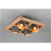 TRIO LIGHTING BELL PLAFONIERA VINTAGE IN LEGNO QUADRATA CON 4 SPOT IN METALLO ORIENTABILI CM 39X39