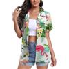 DEARCASE Maniche Corte delle Donne Button Down Hawaii Camicie Soft Cool Floral Tropic Print V-Neck Summer Beach Tops T-Shirt, Small Bird Green Leaf