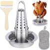 QINGZY Griglia per Pollo Arrosto in Acciaio Inox, Supporto Griglia Barbecue per Pollo Alla Birra, Supporto Pollo BBQ, Rack per Pollame con Leccarda, Aromi Rimovibile, Pennello per Forno e Barbecue Grilling