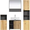trendteam smart living - PureBliss - Set di mobili da bagno - Antracite/Rovere - Mobili da bagno con eleganti manici in metallo - 180 x 186 x 42 cm - Mobile sottolavabo su ruote