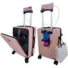 M4268782 CAMIR-Valigia da cabina con USB Smart Bagaglio Trolley a mano Borsa multiuso Tasca frontale Bagaglio a mano portatile 4 ruote, Valigia da cabina con lucchetto TSA 55x35x23,5 ABS+PC (ROSA)