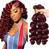 Shoaiye Human Hair Bundles Loose Deep Wave Capelli Veri Tessitura Unprocessed Remy Machine Weave Extensions Double Weft Color Burgundy for Woman 14 16 18 Inch
