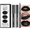 Azonelife 3 Pezzi Rossetto Nero Lunga Durata Set, Rossetto Liquido Opaco, Matita per Labbra, Kit Lucidalabbra Lunga Durata Impermeabile per Cosplay o Halloween