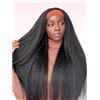 XUNEXA Parrucca diritta crespa con fascia per capelli umani da 50 cm per donne nere parrucche per capelli umani lisci Yaki senza colla colore nero naturale