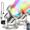 LyLmLe Faretti per Laghetto Controllo APP, 6W RGB Luci Sommergibili LED per Laghetti Acciaio Inox Subacquea con Trasformatore 12V, Lampade per Fontane Impermeabili IP68 per Acquario Set 2,Cavo Nero