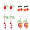 Hobbspring 2 paia di orecchini pendenti in acrilico a forma di frutti rossi 3D, a forma di fragola, ciliegia, gancio a forma di pesce, da appendere, regalo per festa della mamma, compleanno