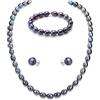 YAMI Set di collana di perle YAMI, set di gioielli in perle nere/bianche/rosa lilla, orecchini di perle, collana di perle da donna, bracciale di perle 6-7 mm, argento sterling 925, gioielli da donna per