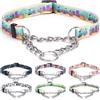 haoyueer Collare per Cani Martingale - Catena in Acciaio Inox, Collare Anti-Trazione con Design a Fiore per Cani di Taglia Grande, Media e Piccola (L, Oceano)