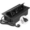 GTV - Presa da incasso MULTISOFT nera con 2 prese con messa a terra, USB A+C, RJ45, HDMI 2.0, retrattile con copertura, cavo da 1,5 m, ideale per cucina, ufficio o tavolo da conferenza