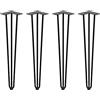 Emuca - Set di quattro gambe a forcina, Gambe Hairpin con 3 aste per tavolo, altezza 710 mm, verniciate nero, acciaio