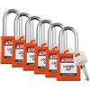 Brady SDPL-ORG-38ST-KD6 - Set di 6 lucchetti di sicurezza con chiave, 1 chiave per blocco, colore: arancione