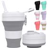 MORAINJAY 600ml Tazza Pieghevole Silicone,Grigio Tazza da Caffè Portatile con Coperchio e Cannuccia,Bicchiere Campeggio Viaggio,Sigillato,Riutilizzabile,Lavastoviglie(Pieghevole Fino a 7cm)
