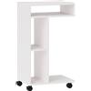 HOMCOM Tavolino a forma di C con ruote, con 3 scomparti e 1 mensola aperta, 40 x 30 x 69 cm, bianco | Aosom Italy
